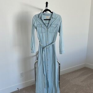 Michael Kors Light Denim Long Sleeve Shirt Dress with Tie Belt